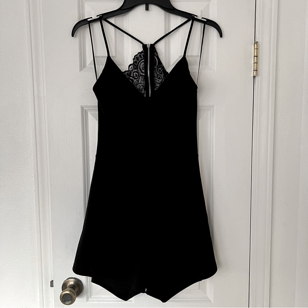 Mind Code Black Lace Cutout Back Spaghetti Strap Romper